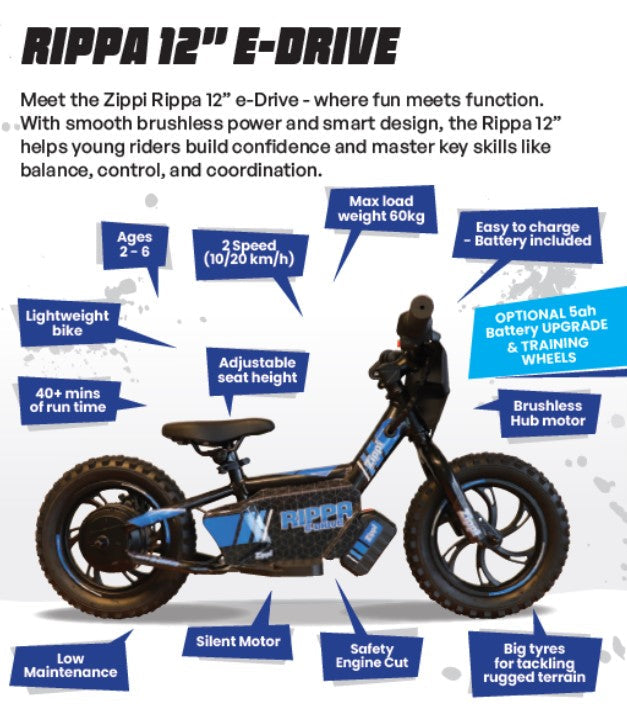 Rippa 12" EBIKE Designed for kids aged 2-6yrs