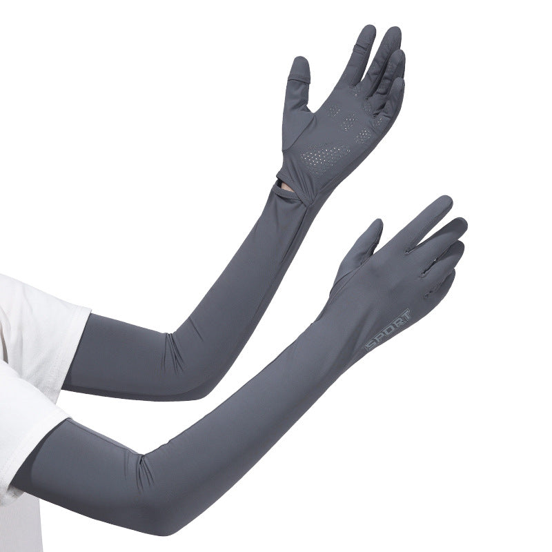 Dark Grey UV-Protective Cooling Arm Sleeves - Breathable Long Sun Protection Gloves for Summer Cycling