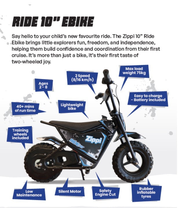 Zippi Ride 10” Kids Ebike age 2 to 8