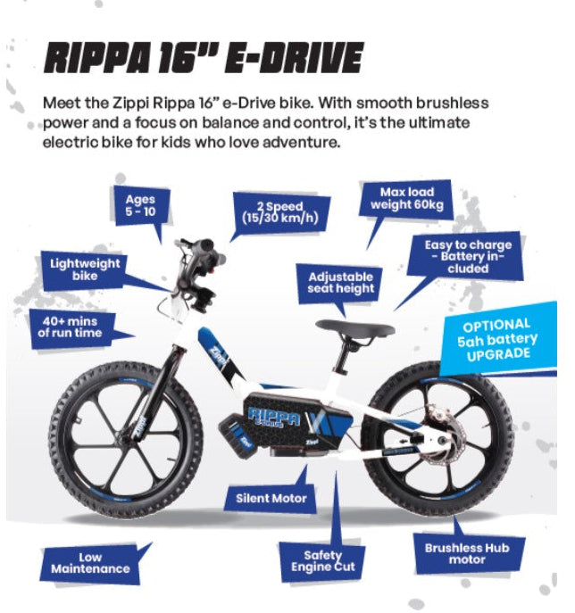 The 16" Zippi Rippa is designed for ages 5-10.