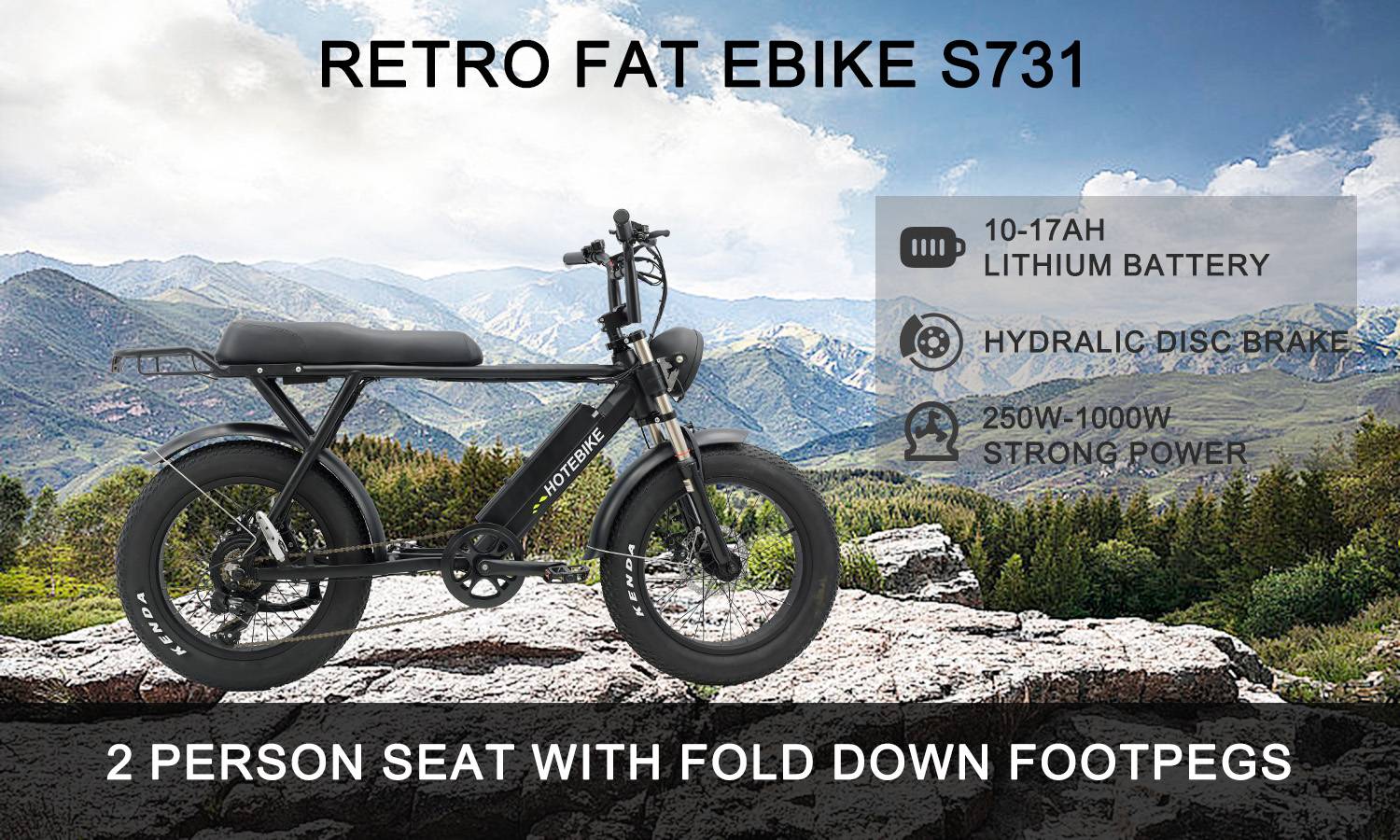 HOTEBIKE S731M – 20" Folding Fat Tyre Electric Bike Black