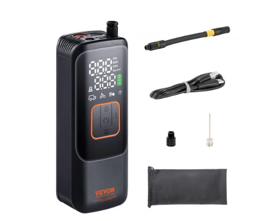Tyre Inflator Portable Air Compressor, 150 PSI Electric Air Pump, 4000mAh Rechargeable Tire Pump with Auto-Off Function, LCD Pressure Gauge, 3 Nozzles, LED Light for Car Motorcycle Bike Ball
