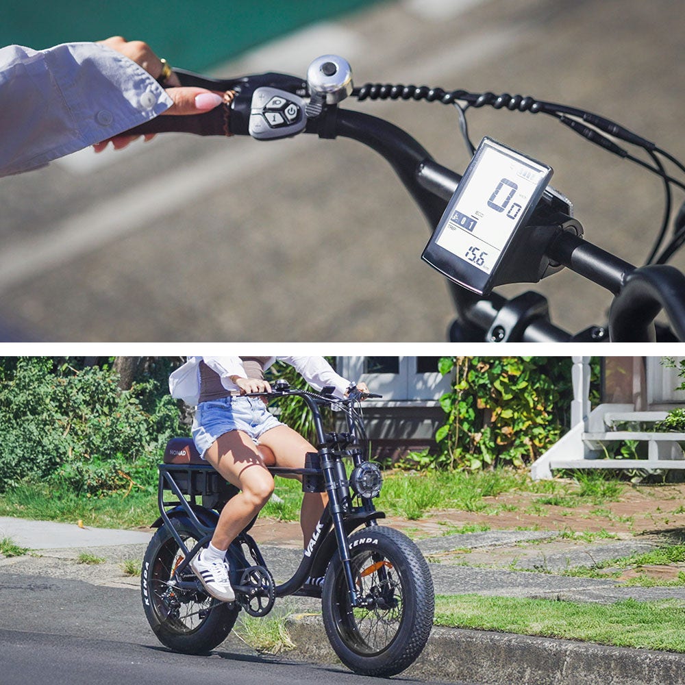 VALK Nomad Electric Fat Tyre Bike, 500W, 45km/hr, Throttle ebike, 20x4" Kenda Tyres, Shimano 7 spd, Suspension, Black