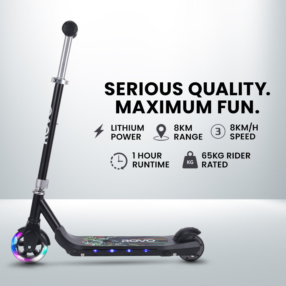 ROVO KIDS WhizKid Electric Scooter, Ages 5-11, Adjustable Height, Lithium Battery, Brushless Motor, Black