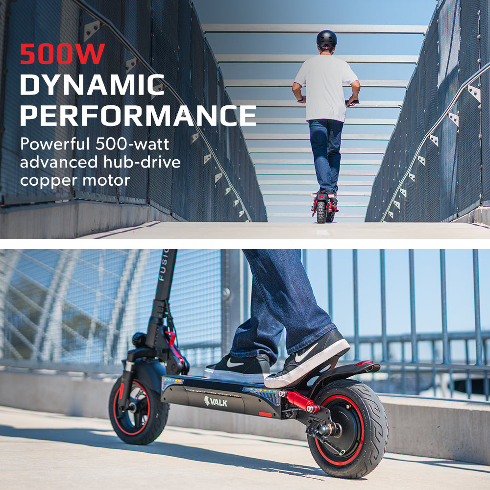 VALK Fusion 5 Electric Scooter, 500W 48V 13Ah Lithium 50km Range 40km/h Quad Shocks 10 inch Tyres