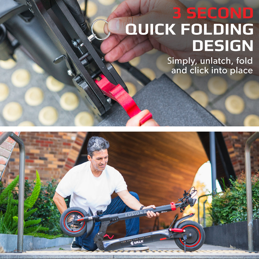 VALK Fusion 5 Electric Scooter, 500W 48V 13Ah Lithium 50km Range 40km/h Quad Shocks 10 inch Tyres