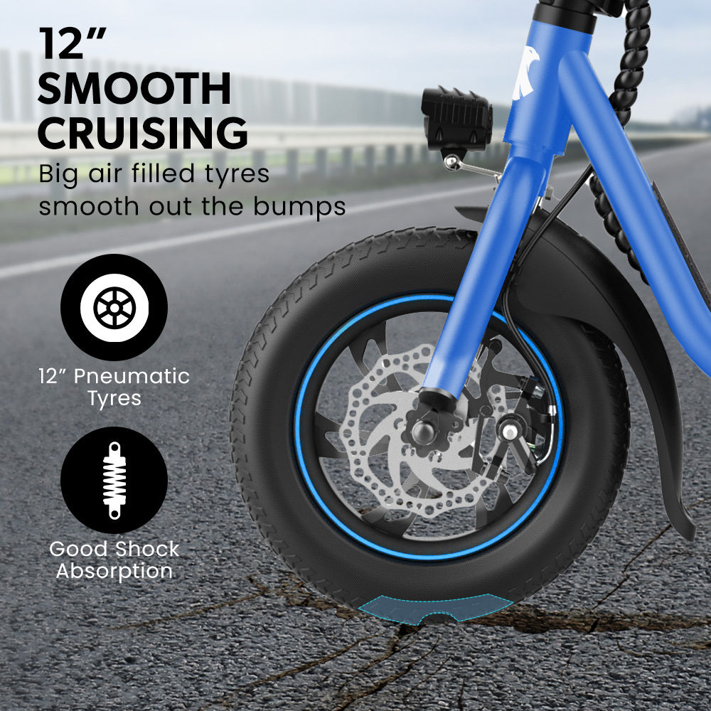 VALK Electric Scooter with Seat, Disc brakes, 12" Tyres, Motorised eScooter for Adults Teens Commuter, Blue