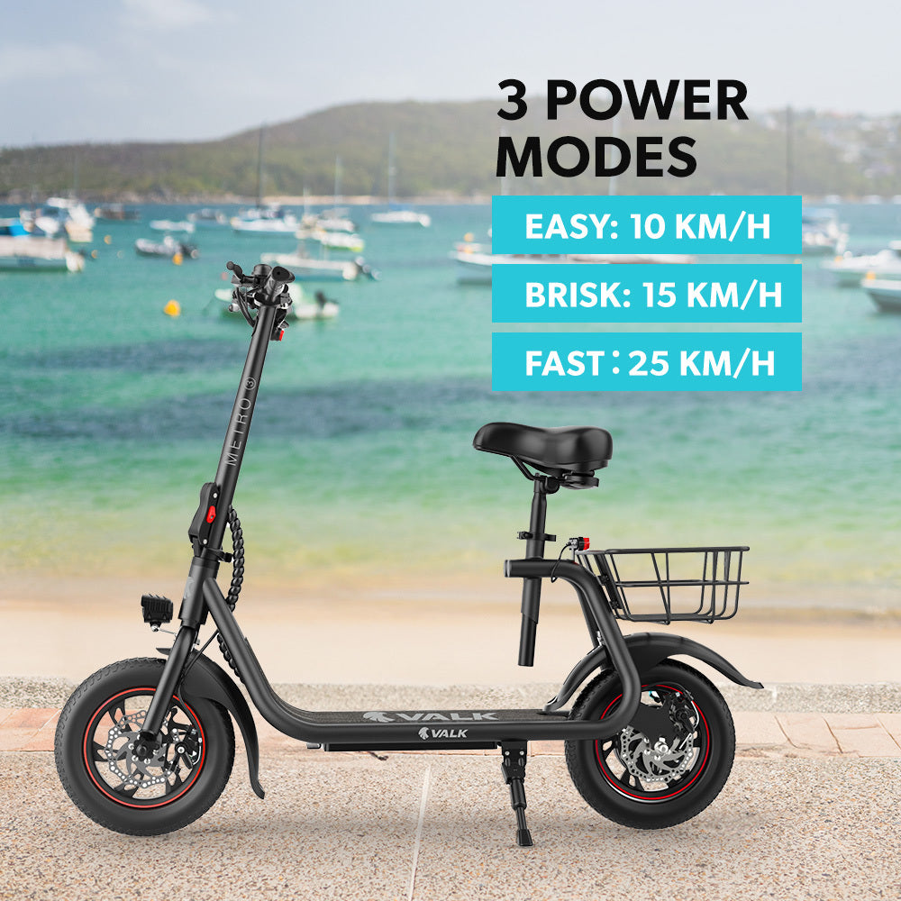 VALK Electric Scooter with Seat, Disc brakes, 12" Tyres, Motorised eScooter for Adults Teens Commuter