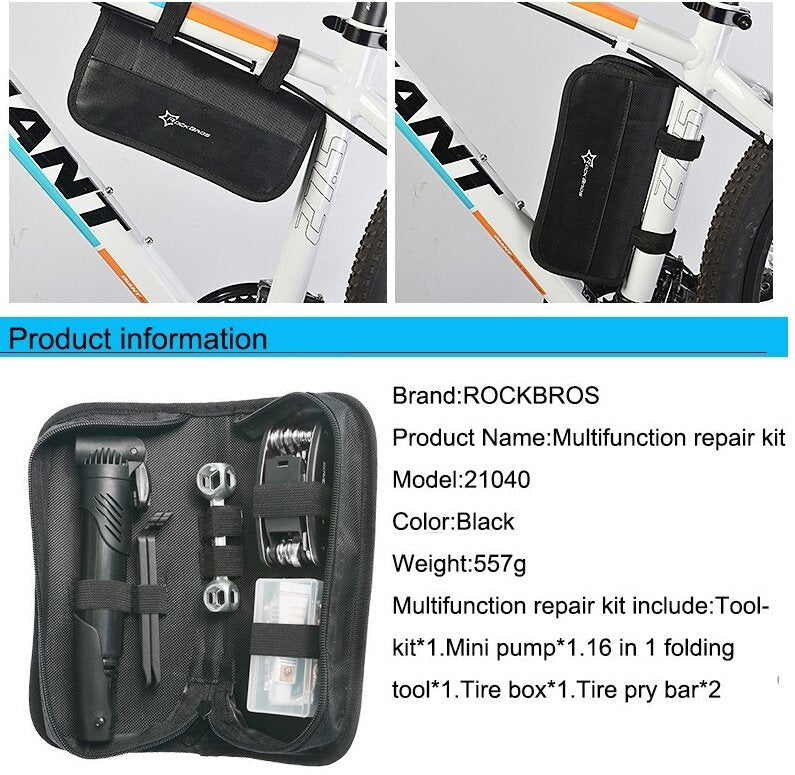 14pcs Bicycle Repair Tool Kit, Bag Strap to Frame