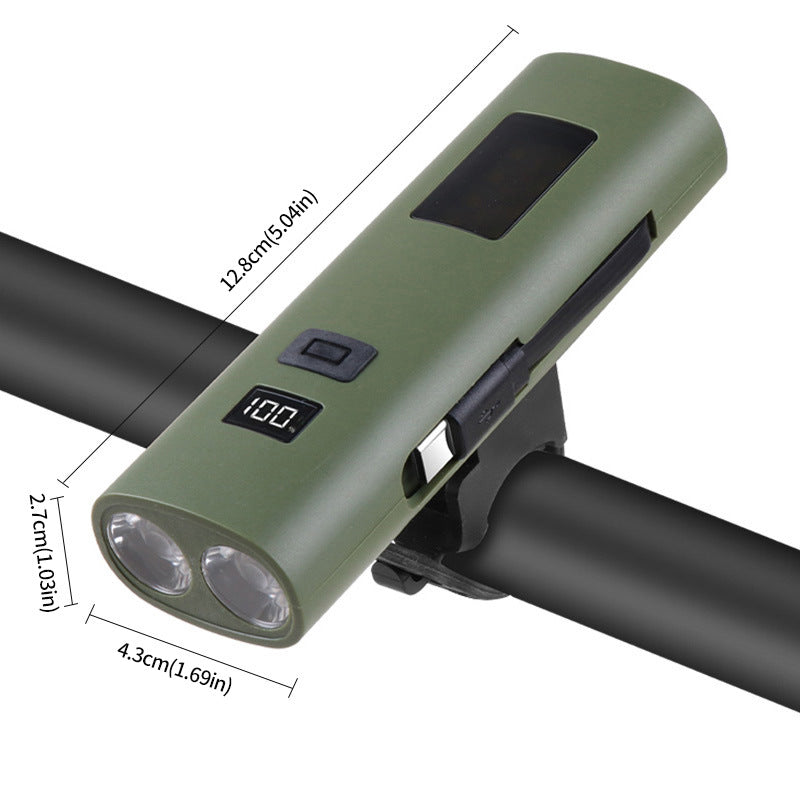 Green Multifunctional LED Bike Light Power Bank - Rechargeable Cycling Flashlight