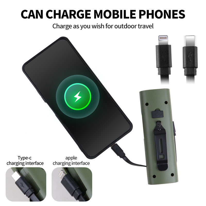 Green Multifunctional LED Bike Light Power Bank - Rechargeable Cycling Flashlight