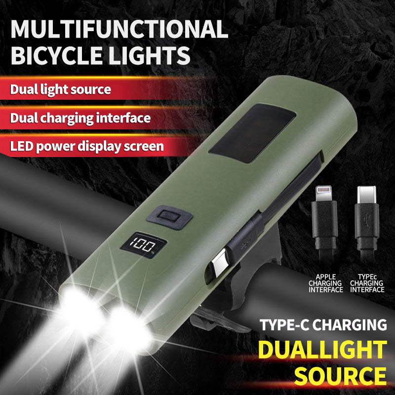Beige Multifunctional LED Bike Light Power Bank - Rechargeable Cycling Flashlight