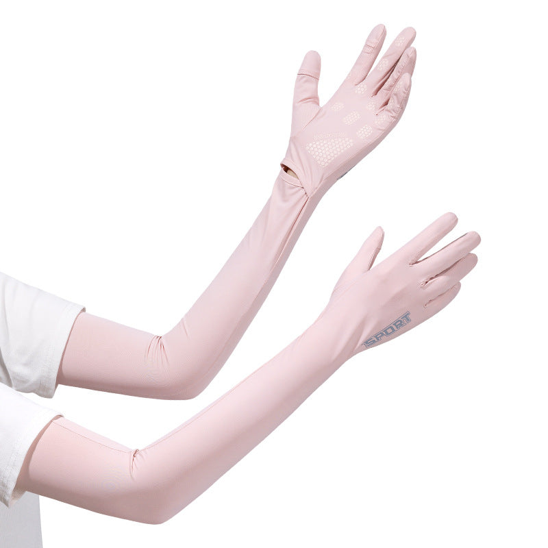 Pink UV-Protective Cooling Arm Sleeves - Breathable Long Sun Protection Gloves for Summer Cycling