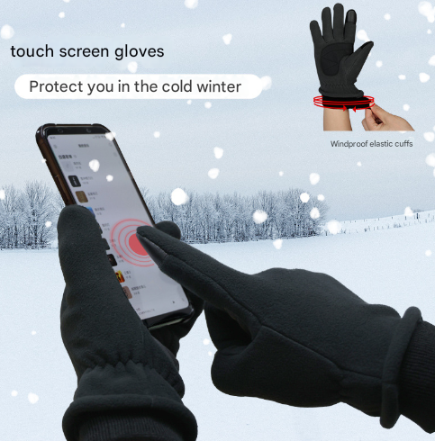 M Grey Warm Windproof Touchscreen Gloves - Anti-Slip Grip for Winter Cycling & Outdoor Sports