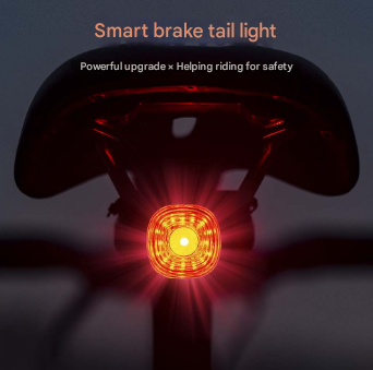 Black and Red Smart Bike Tail Light - Auto Brake Sensing, 6 Modes, USB-C Rechargeable,