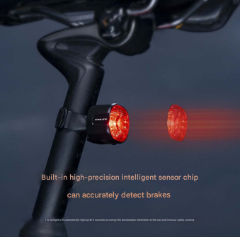 Black and Red Smart Bike Tail Light - Auto Brake Sensing, 6 Modes, USB-C Rechargeable,